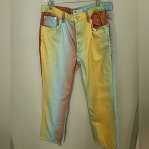 Zara Women Rainbow Heatwave High Waisted Straight Leg‎ Denim Jeans Size 12